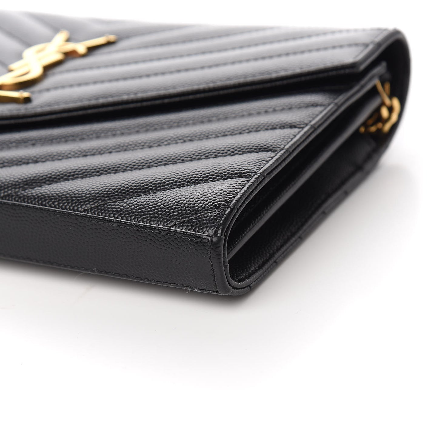Grain De Poudre Matelasse Chevron Monogram Chain Wallet Black