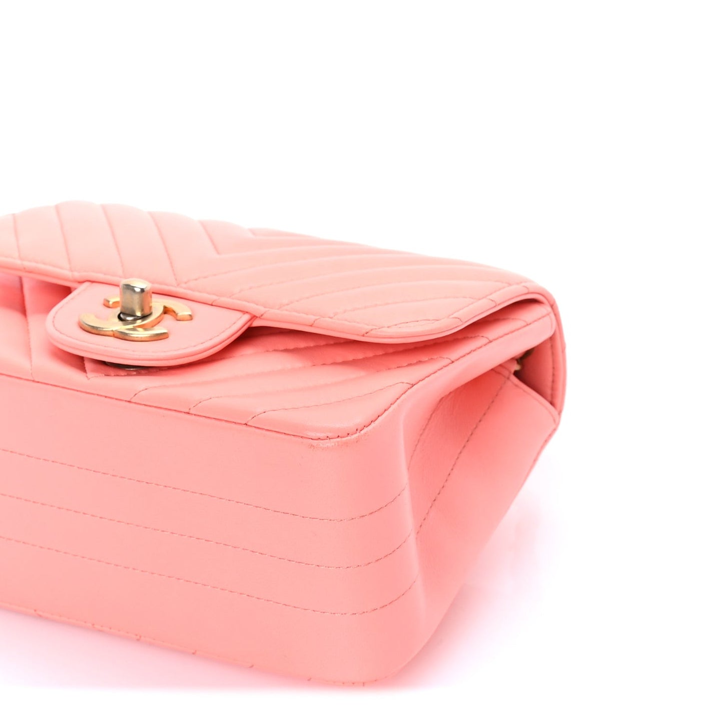 Lambskin Chevron Quilted Mini Square Flap  Pink