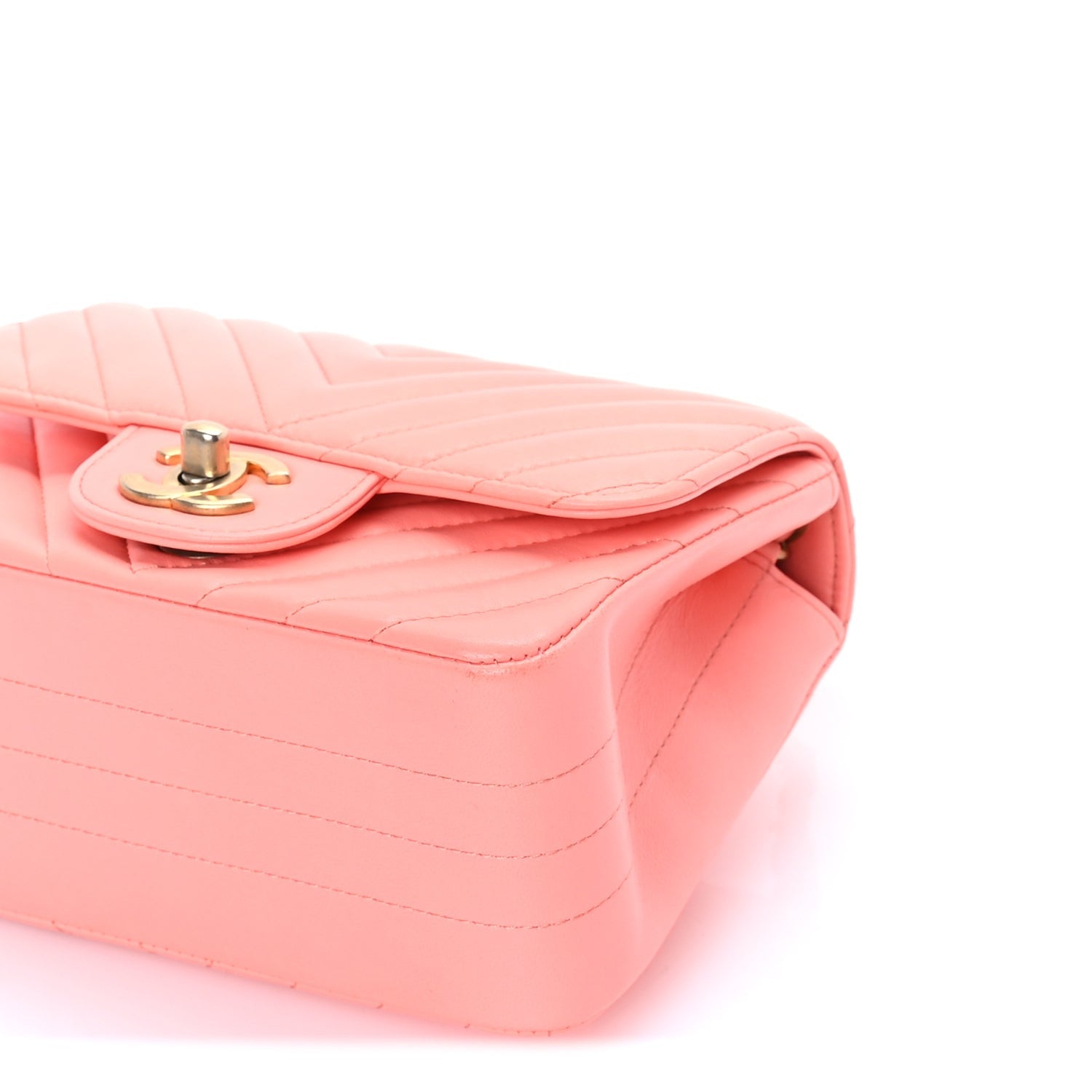 Chanel Lambskin Chevron Quilted Mini Square Flap  Pink 5 of 9