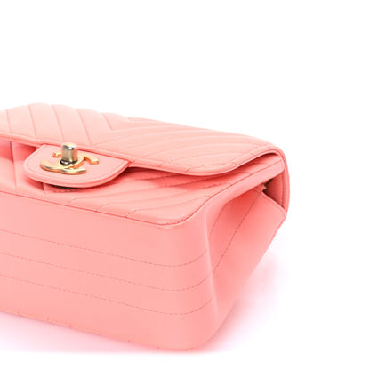 Chanel Lambskin Chevron Quilted Mini Square Flap  Pink 5 of 9