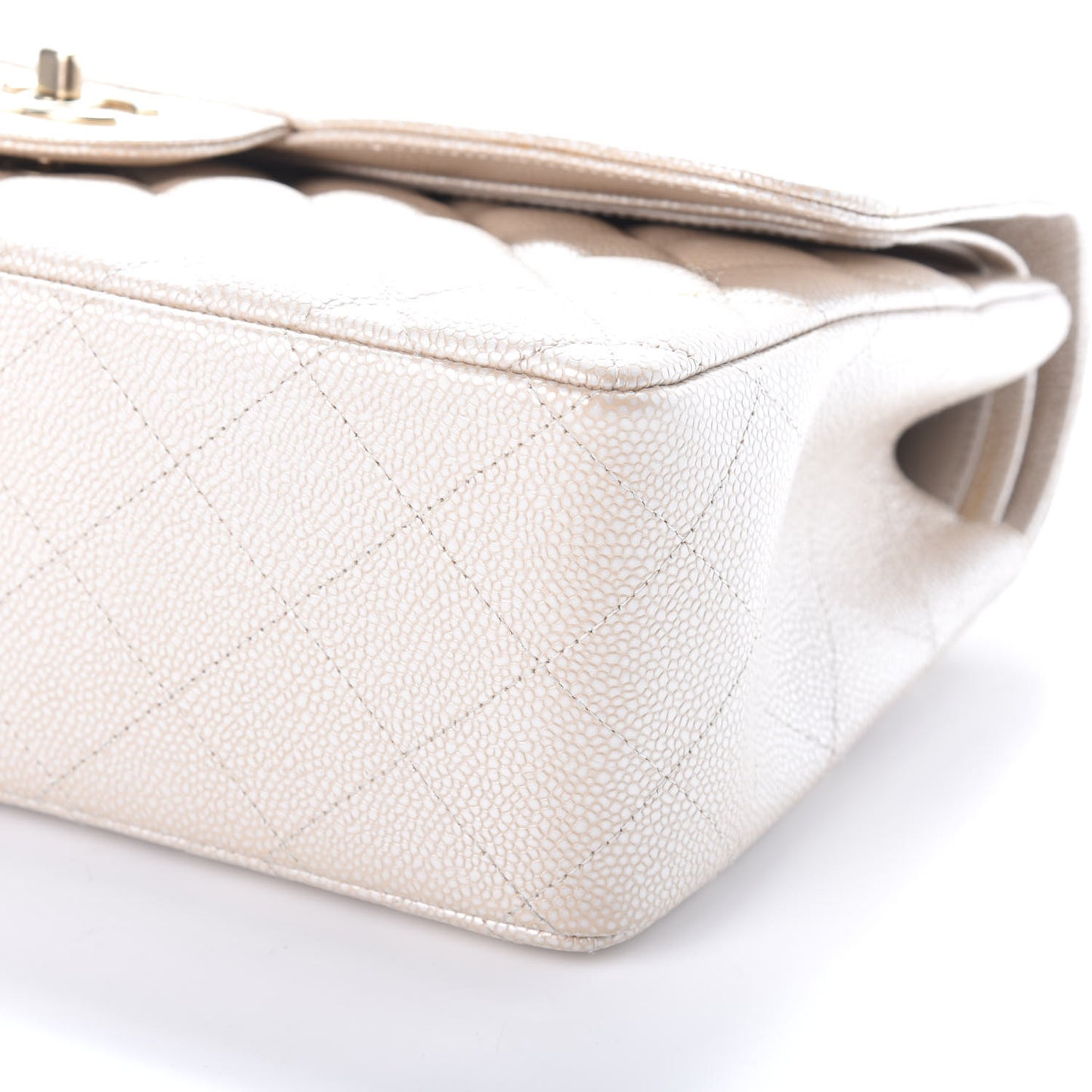 Pearly Caviar Quilted Jumbo Double Flap Light Beige