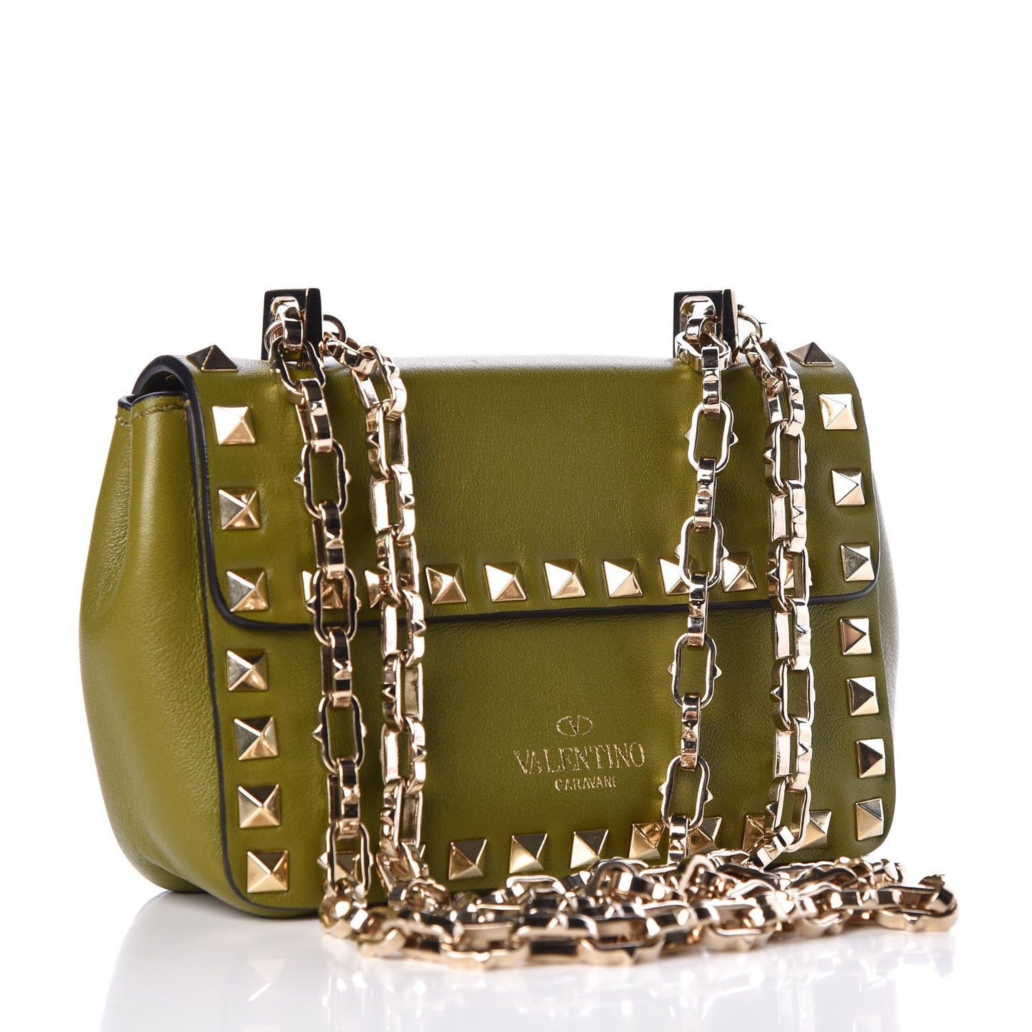 Vitello Small Rockstud Chain Strap Shoulder Bag Military Green