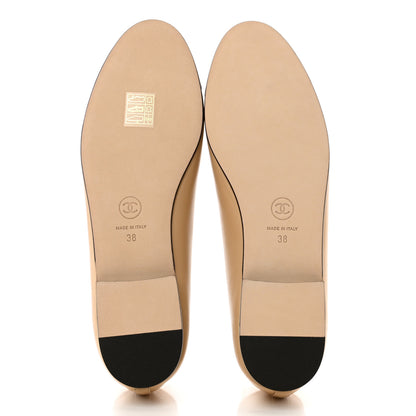 Chanel Lambskin Cap Toe CC Ballerina Flats 38 Beige Black 5 of 9