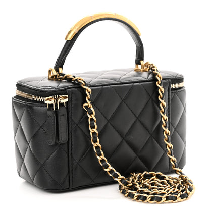 Chanel Lambskin Quilted Metal Small Top Handle Vanity Case With Chain Black 3 of 12