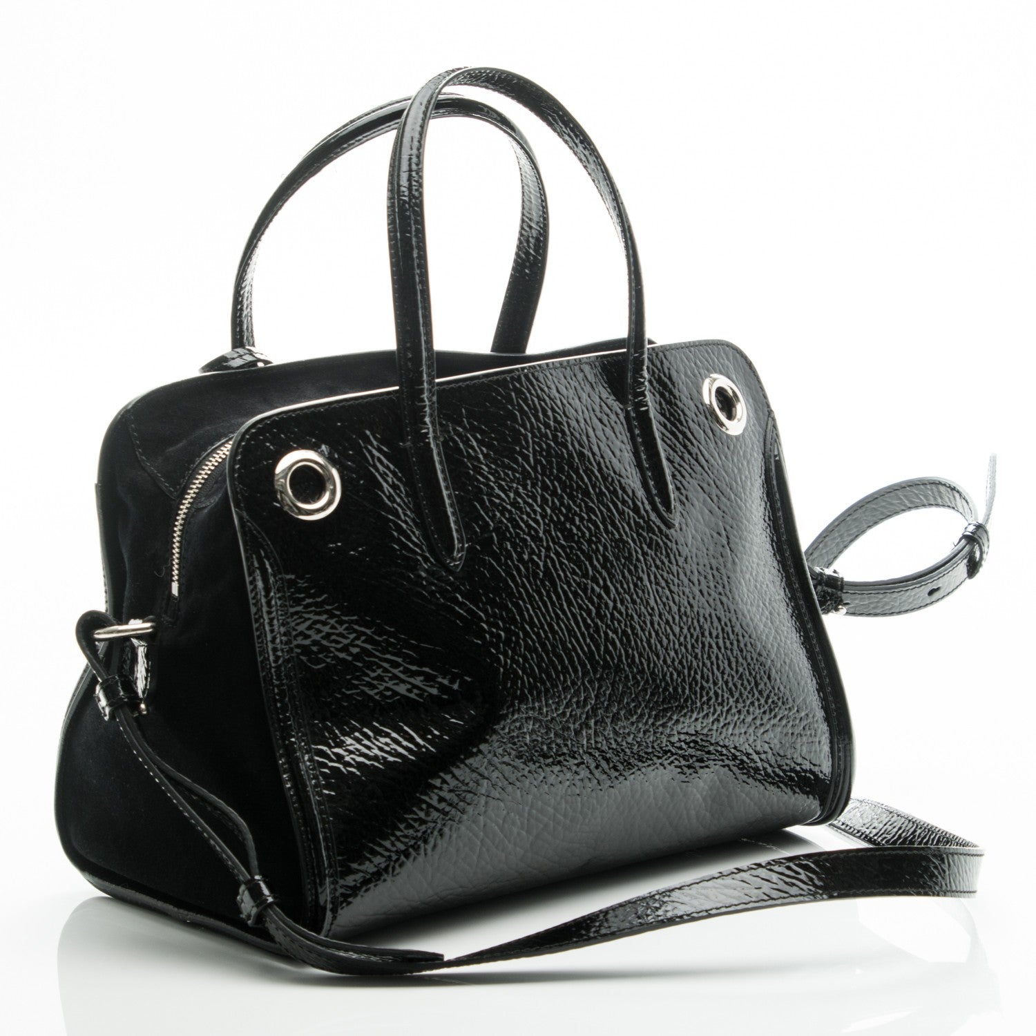 Alexander McQueen Patent Small Eyelet Padlock Skull Tote Black 3 of 7