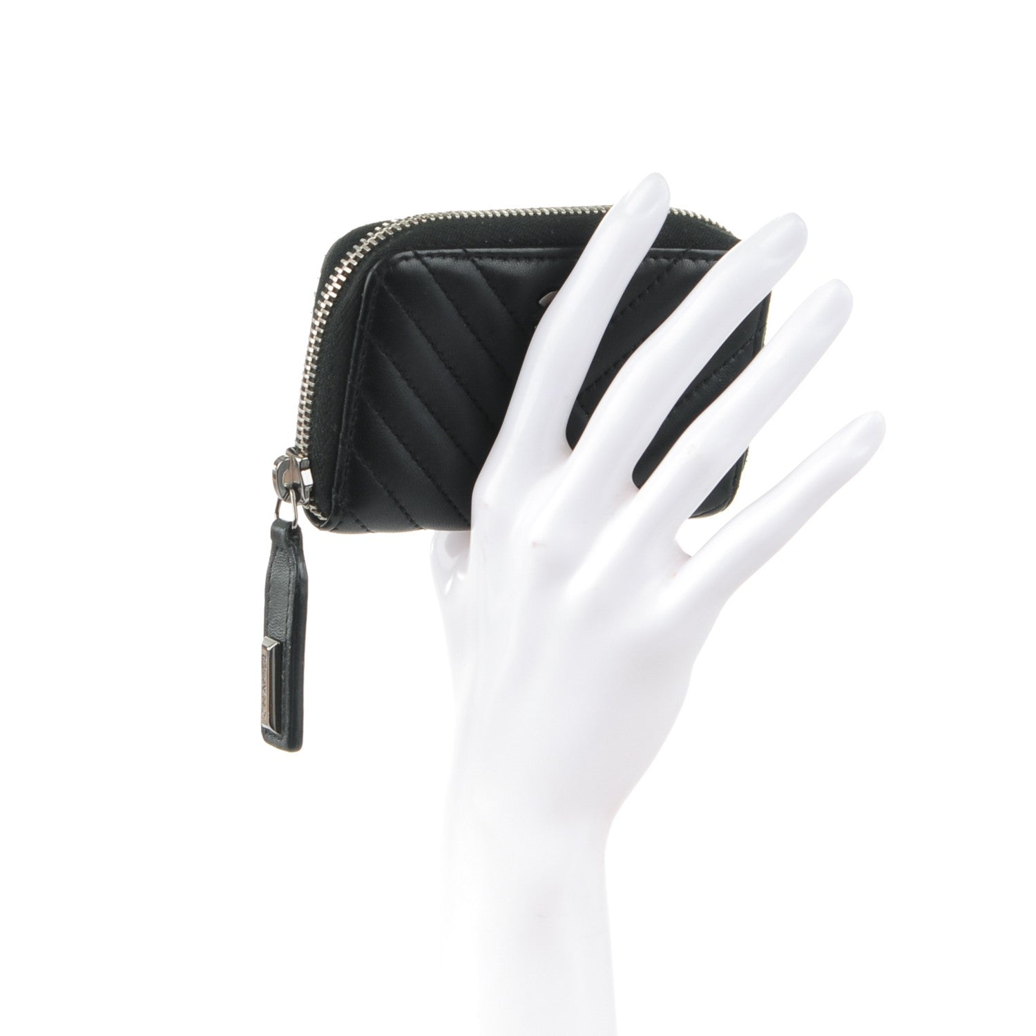 Chanel Lambskin Chevron Zip Around Coin Purse Wallet Black 2 of 7