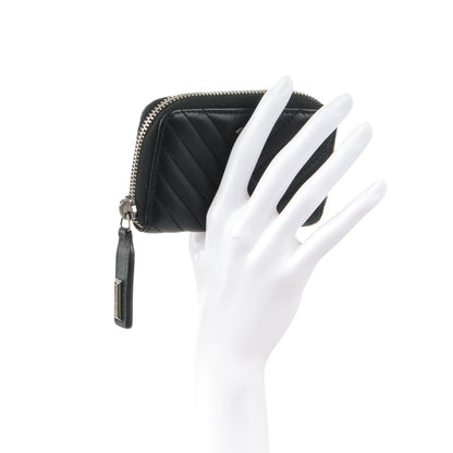 Chanel Lambskin Chevron Zip Around Coin Purse Wallet Black 2 of 7