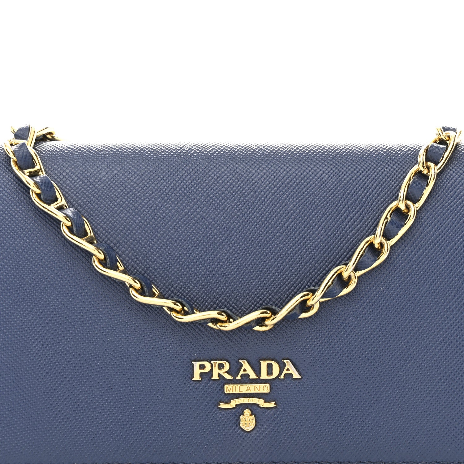 Prada Saffiano Metal Oro Chain Wallet Bleuette 9 of 11