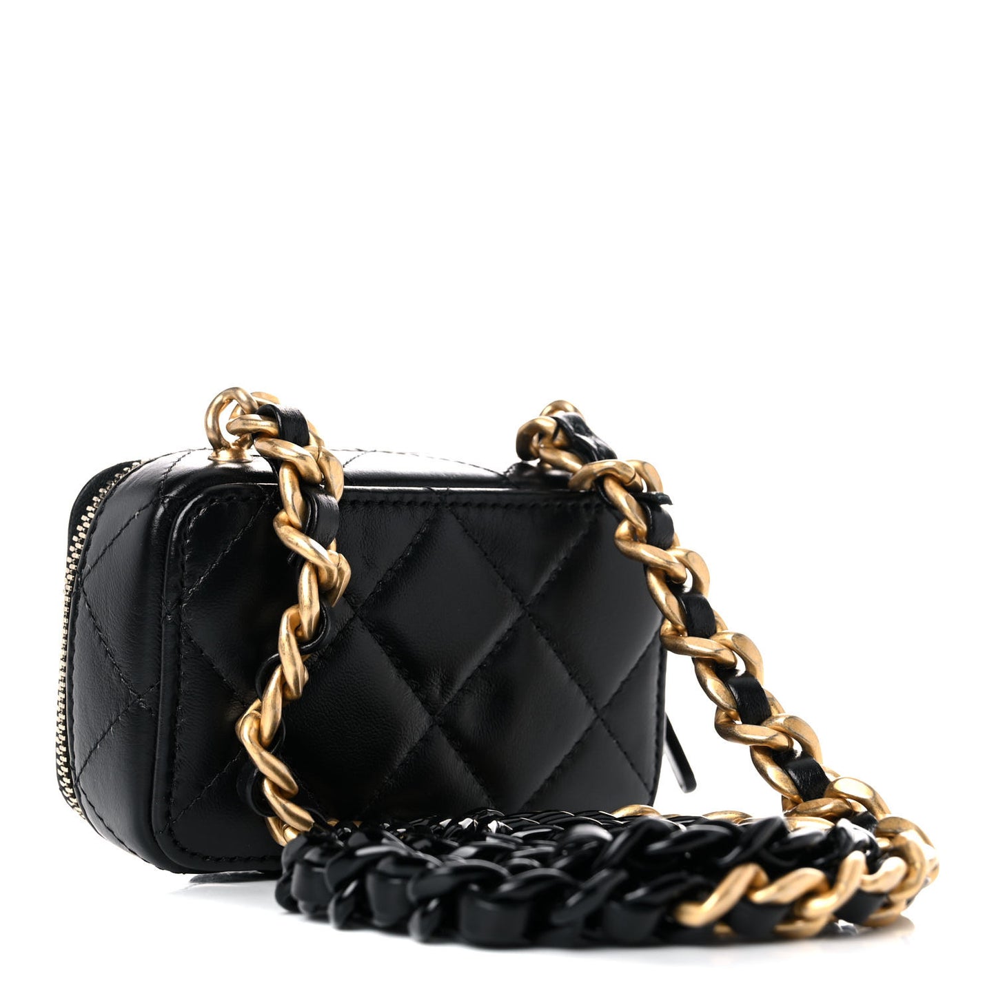 Lambskin Quilted Mini Lacquered Chain Clutch Black