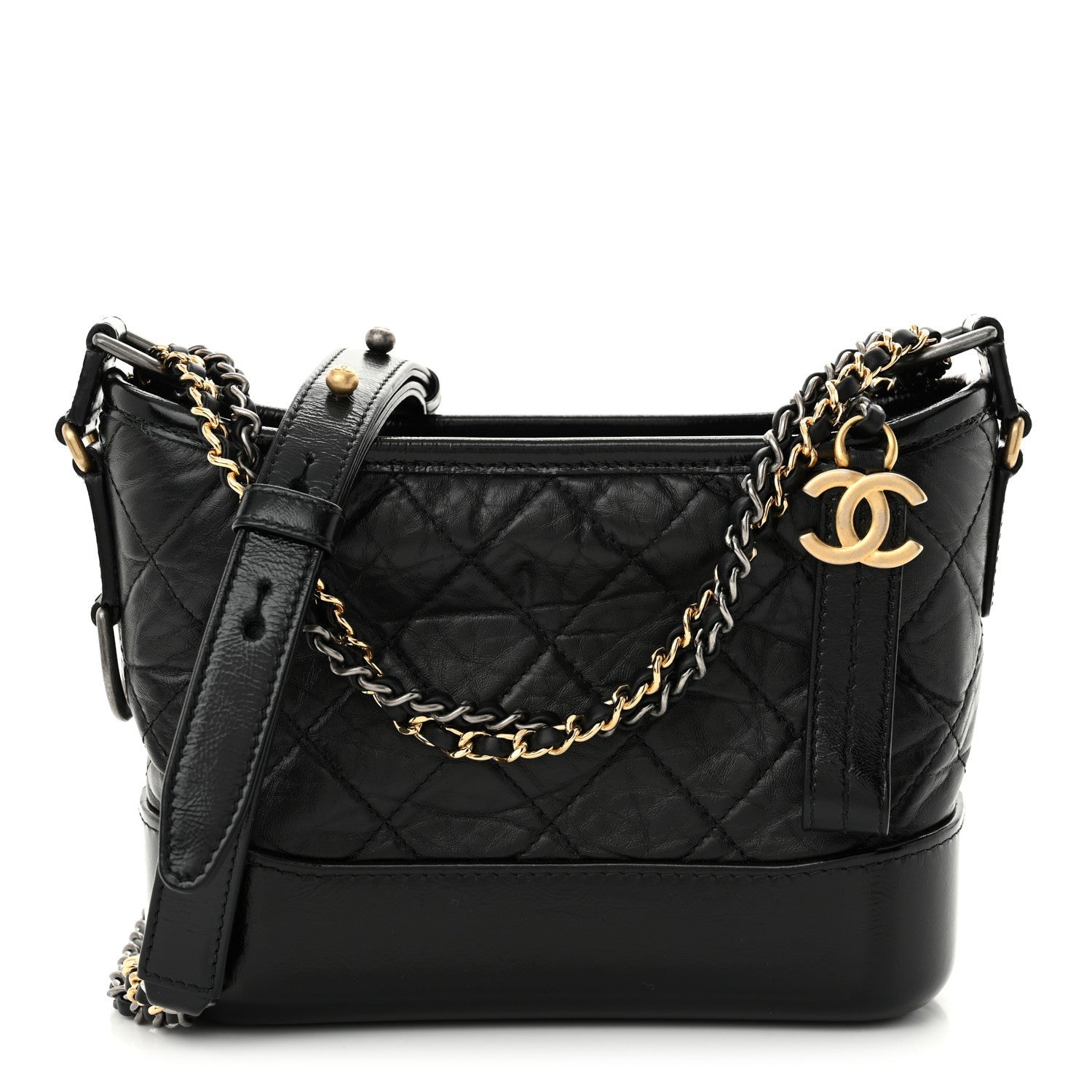 Chanel Aged Calfskin Quilted Small Gabrielle Hobo Black 1 of 7