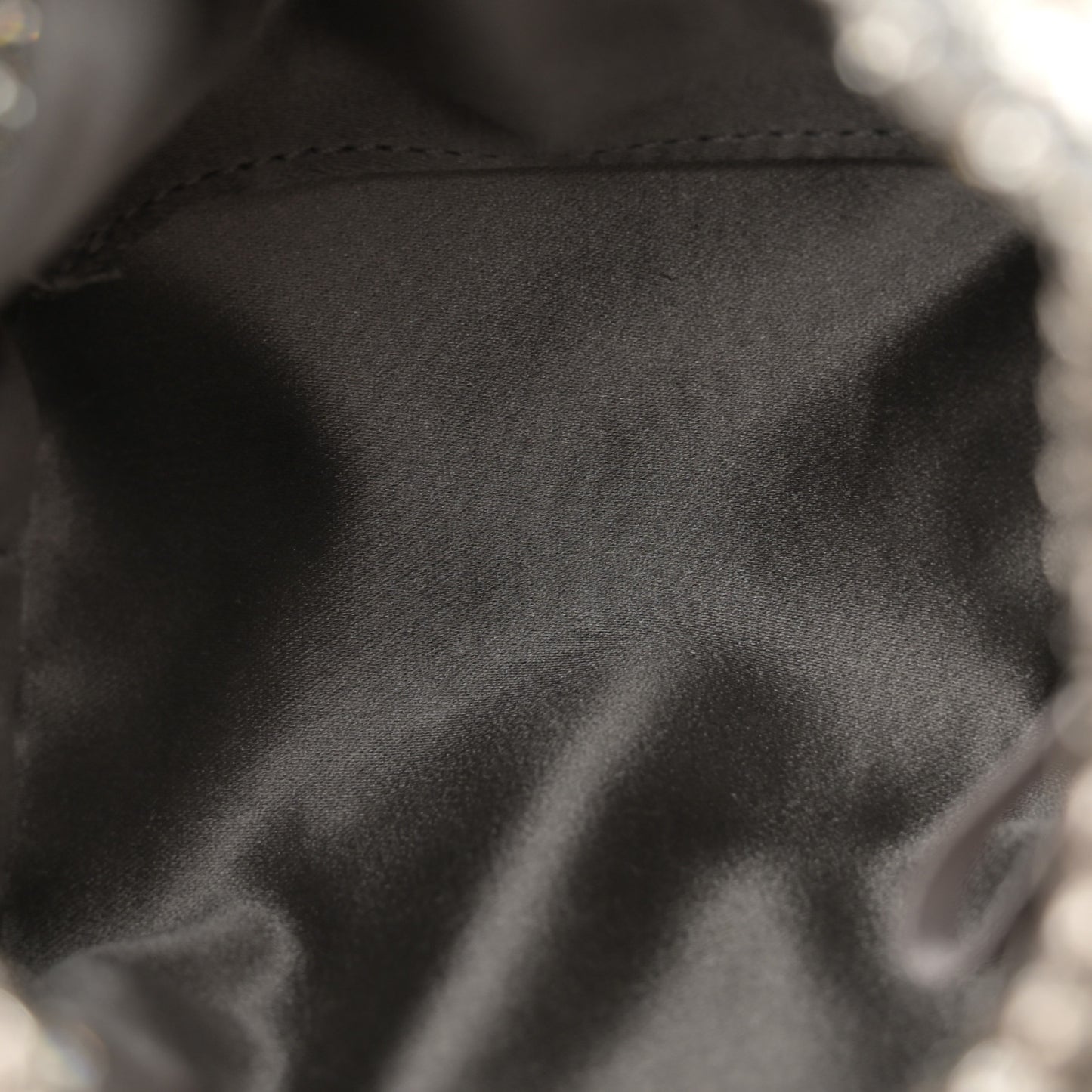 Satin Crystal Embellished Micro Bon Bon Bag Silver