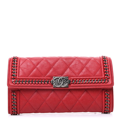 Chanel Calfskin Quilted Boy Chain Around Flap Wallet Red 1 of 11