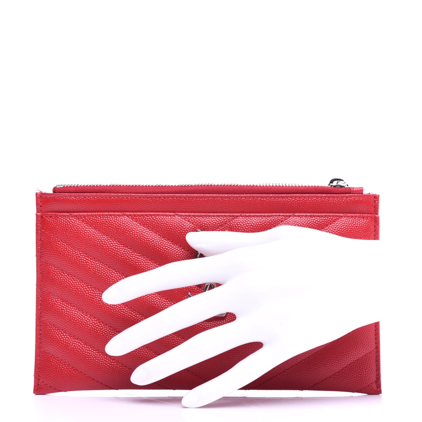 Grain De Poudre Matelasse Chevron Monogram Bill Pouch Red