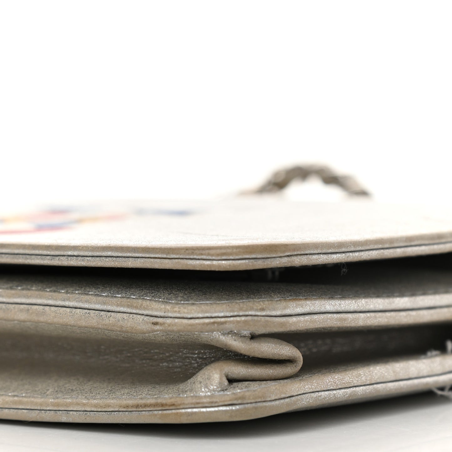 Metallic Lambskin Wallet on Chain WOC Silver