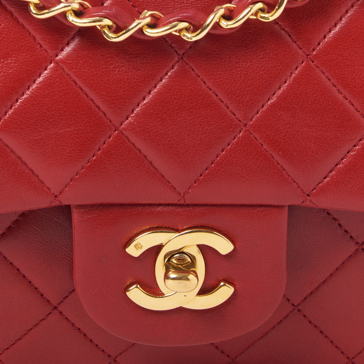 Lambskin Quilted Medium Double Flap Red
