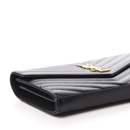 Saint Laurent Grain De Poudre Matelasse Chevron Monogram Chain Wallet Black 7 of 10