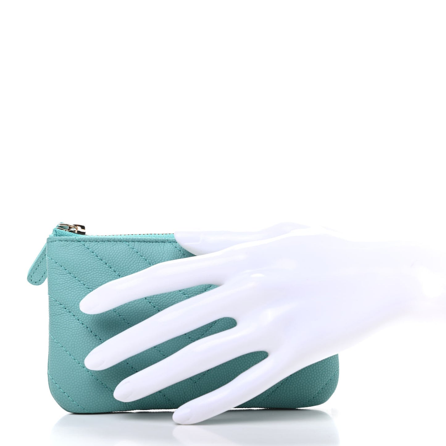 Caviar Flat Chevron Quilted Small Cosmetic Case Green