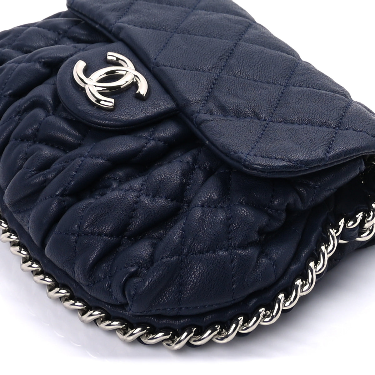 Washed Lambskin Quilted Mini Chain Around Flap Navy Blue
