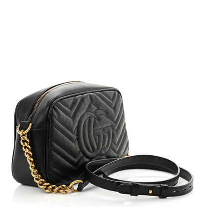 Gucci Calfskin Matelasse Small GG Marmont Chain Shoulder Bag Black 3 of 7