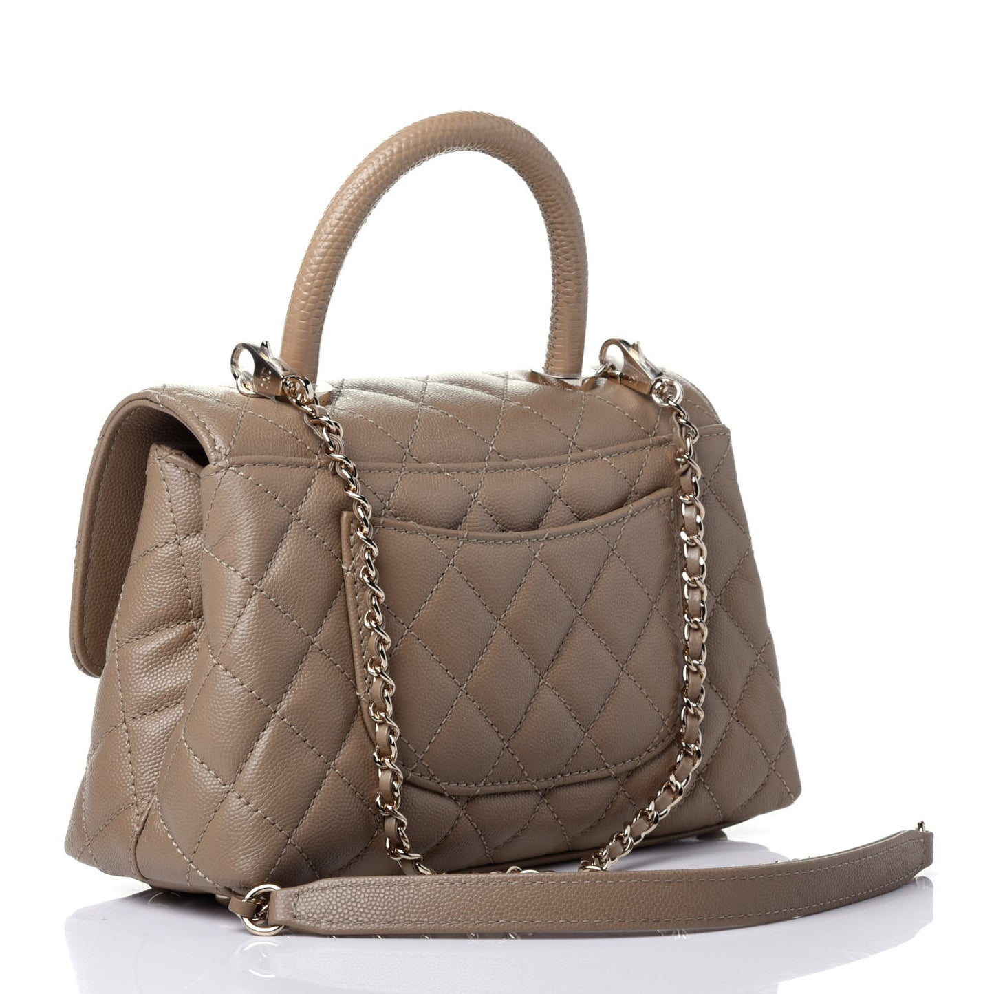 Caviar Lizard Embossed Quilted Mini Coco Handle Flap Dark Beige