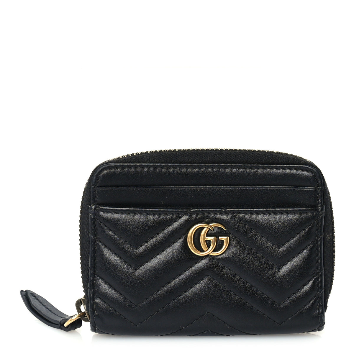 Calfskin Matelasse GG Marmont Zip Around Card Case Black