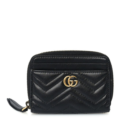 Gucci Calfskin Matelasse GG Marmont Zip Around Card Case Black 1 of 7
