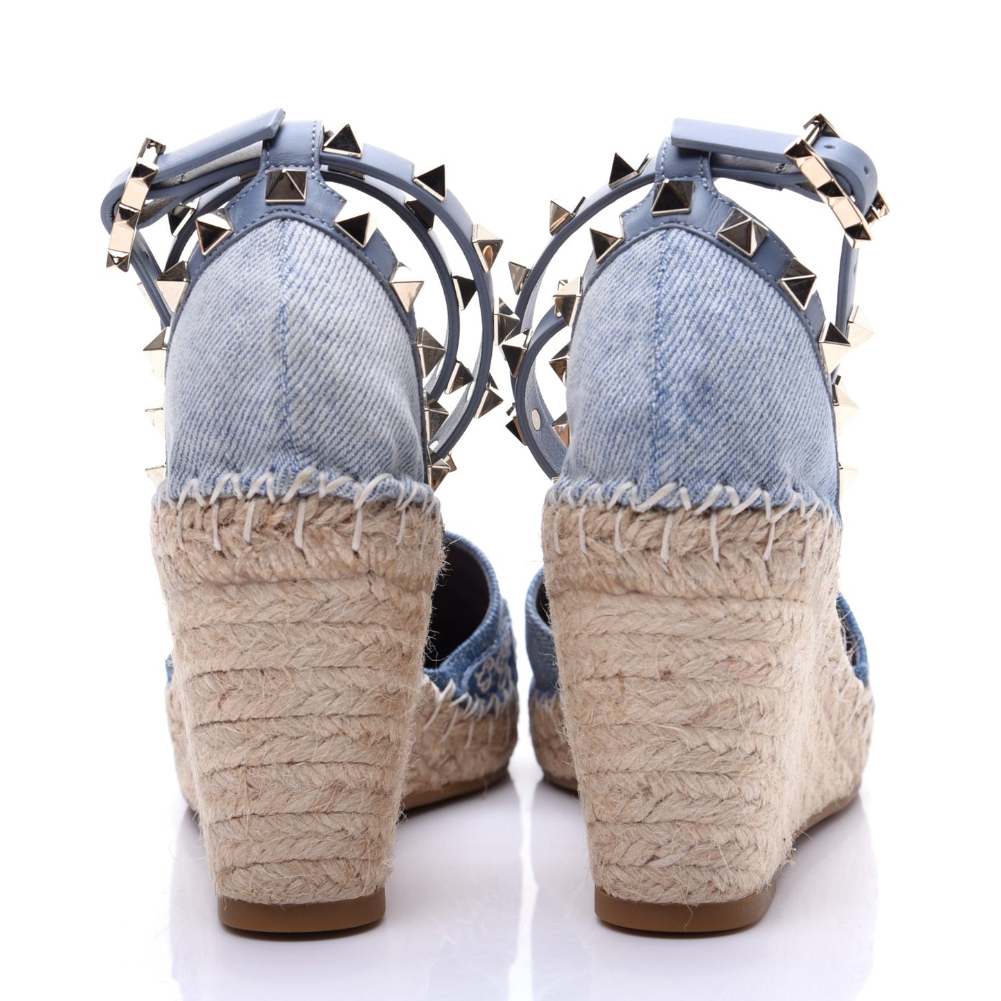 Denim Butterfly Embroidered Rockstud Ankle Wrap Espadrille 15/85mm Wedges 36 Light Denim