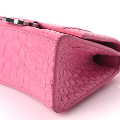 Balenciaga Shiny Calfskin Crocodile Embossed Hourglass Top Handle Bag XS Baby Pink 8 of 10
