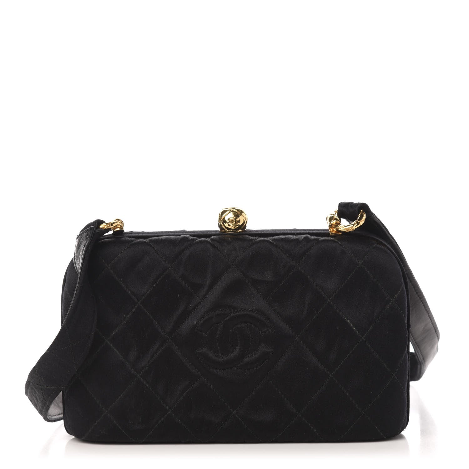 Chanel Satin Quilted Shoulder Bag Black 1 of 12