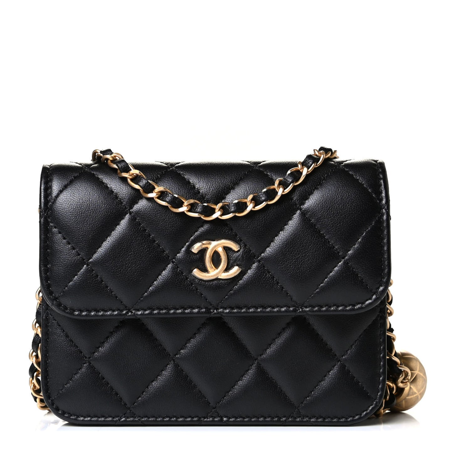 Lambskin Quilted Pearl Crush Clutch With Chain Black