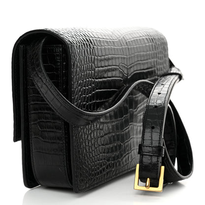 Saint Laurent Calfskin Crocodile Embossed Medium Bellechasse Satchel Black 3 of 13