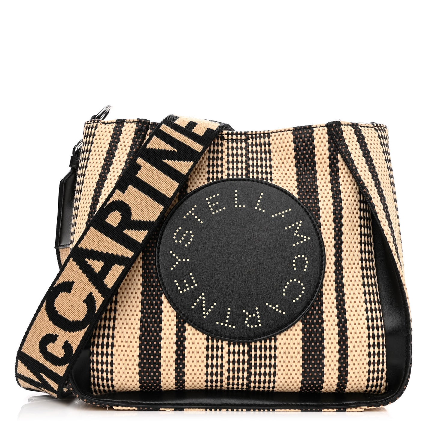 Raffia Striped Perforated Logo Mini Crossbody Black