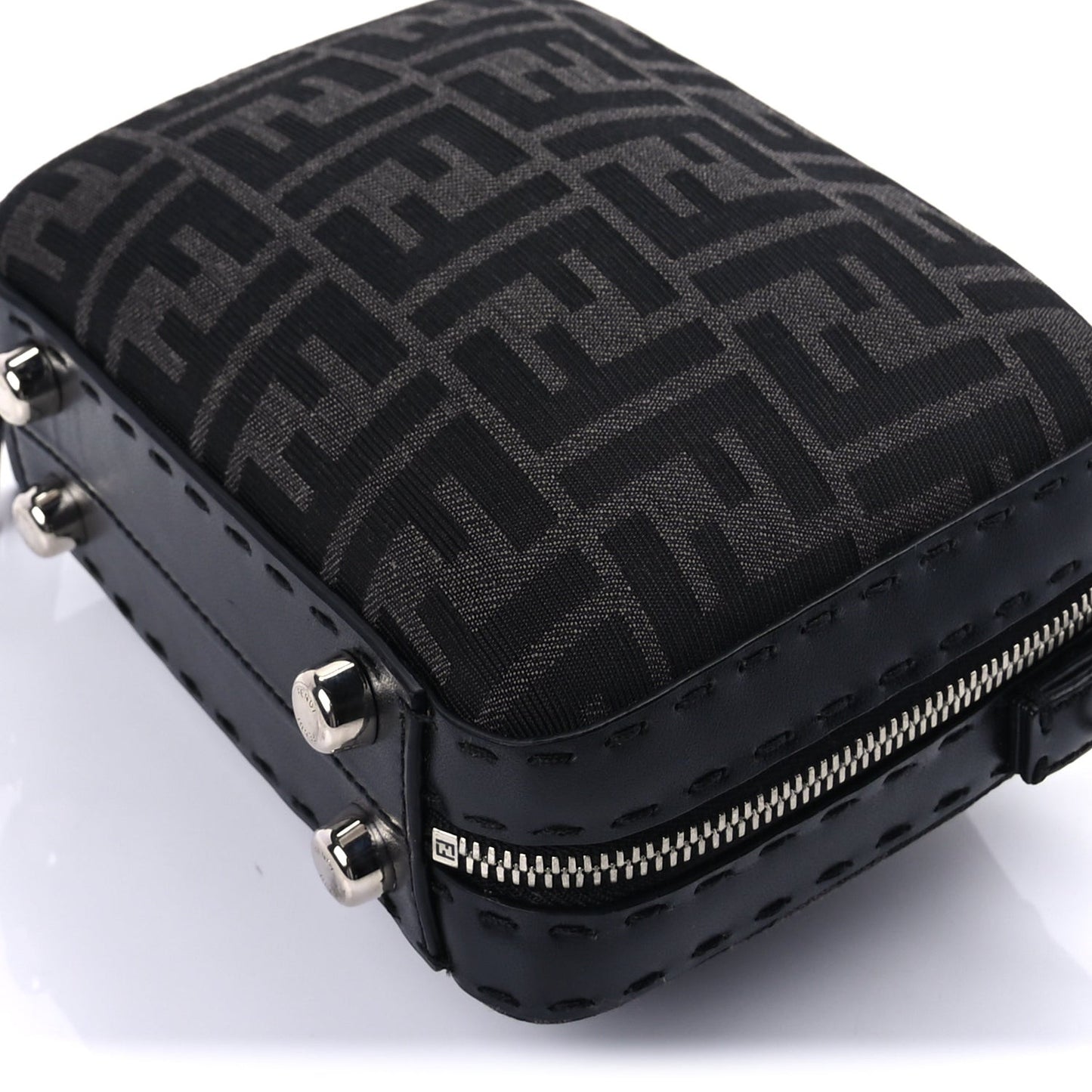 Recycled Fabric Jacquard Vitello Astro FF 1974 Mini Suitcase Bag Asfalto Black