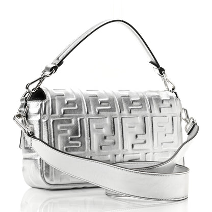 Fendi Vitello Catalan Mirror FF 1974 Embossed Baguette Argento 4 of 10