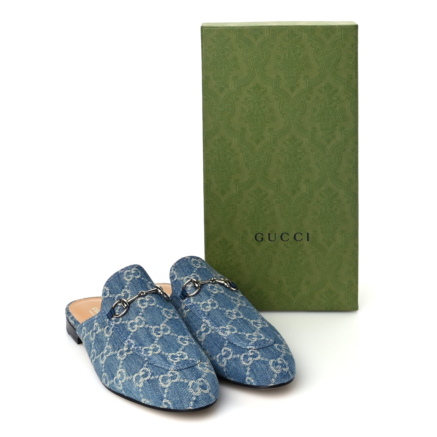 Gucci New Denim GG Malaga Kid Womens Princetown Slippers 39.5 Light Blue Royale 8 of 8