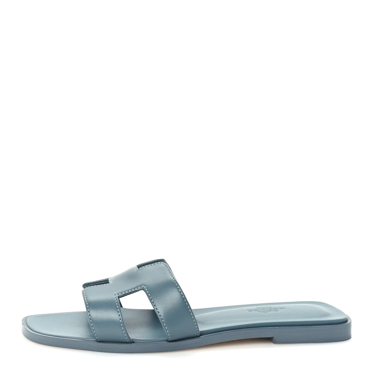 Hermes Calfskin Oran Sandals 37.5 Bleu Emeraude 1 of 7