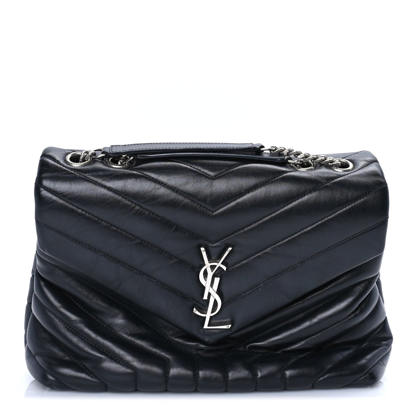 Calfskin Y Quilted Monogram Medium Loulou Chain Satchel Black