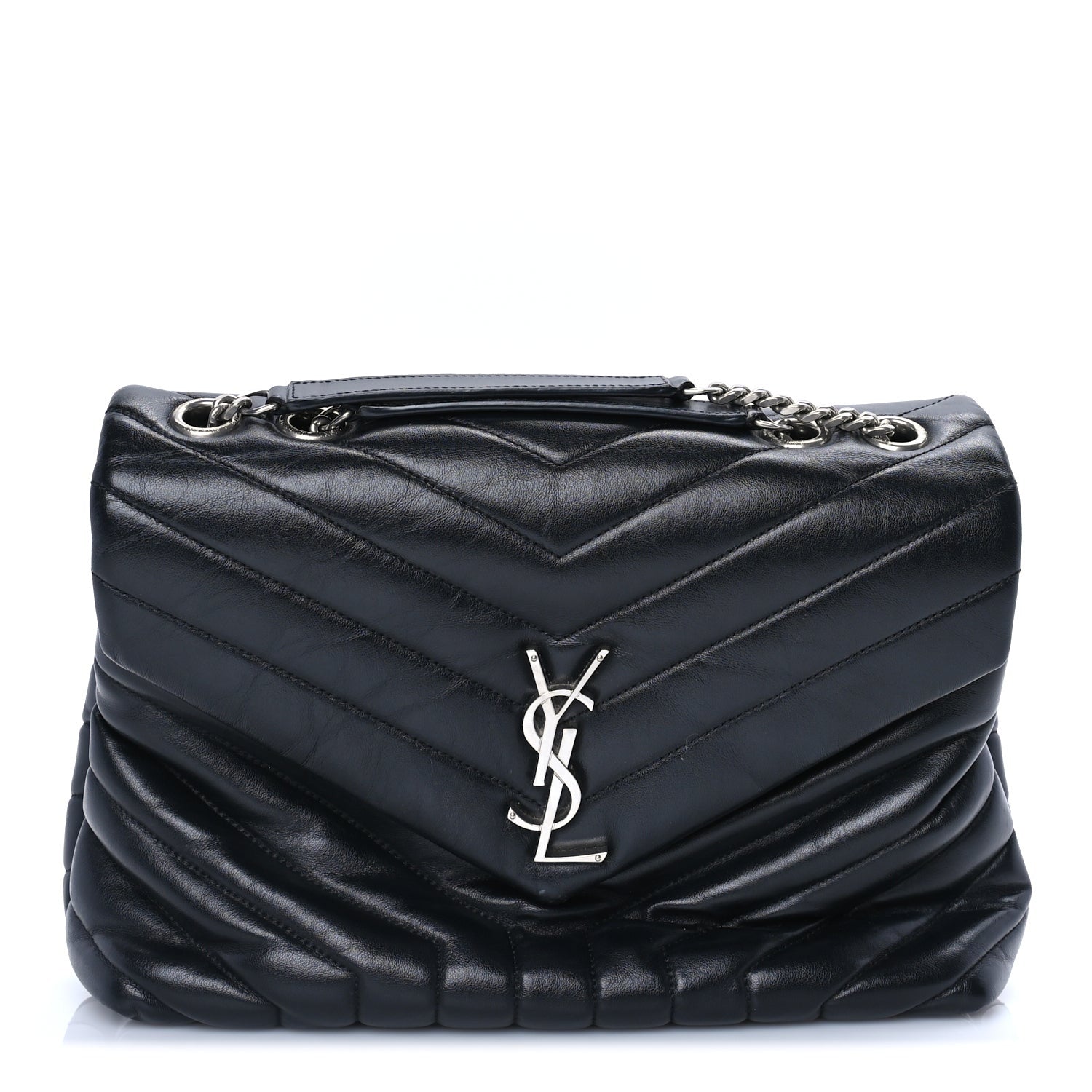 Saint Laurent Calfskin Y Quilted Monogram Medium Loulou Chain Satchel Black 1 of 7