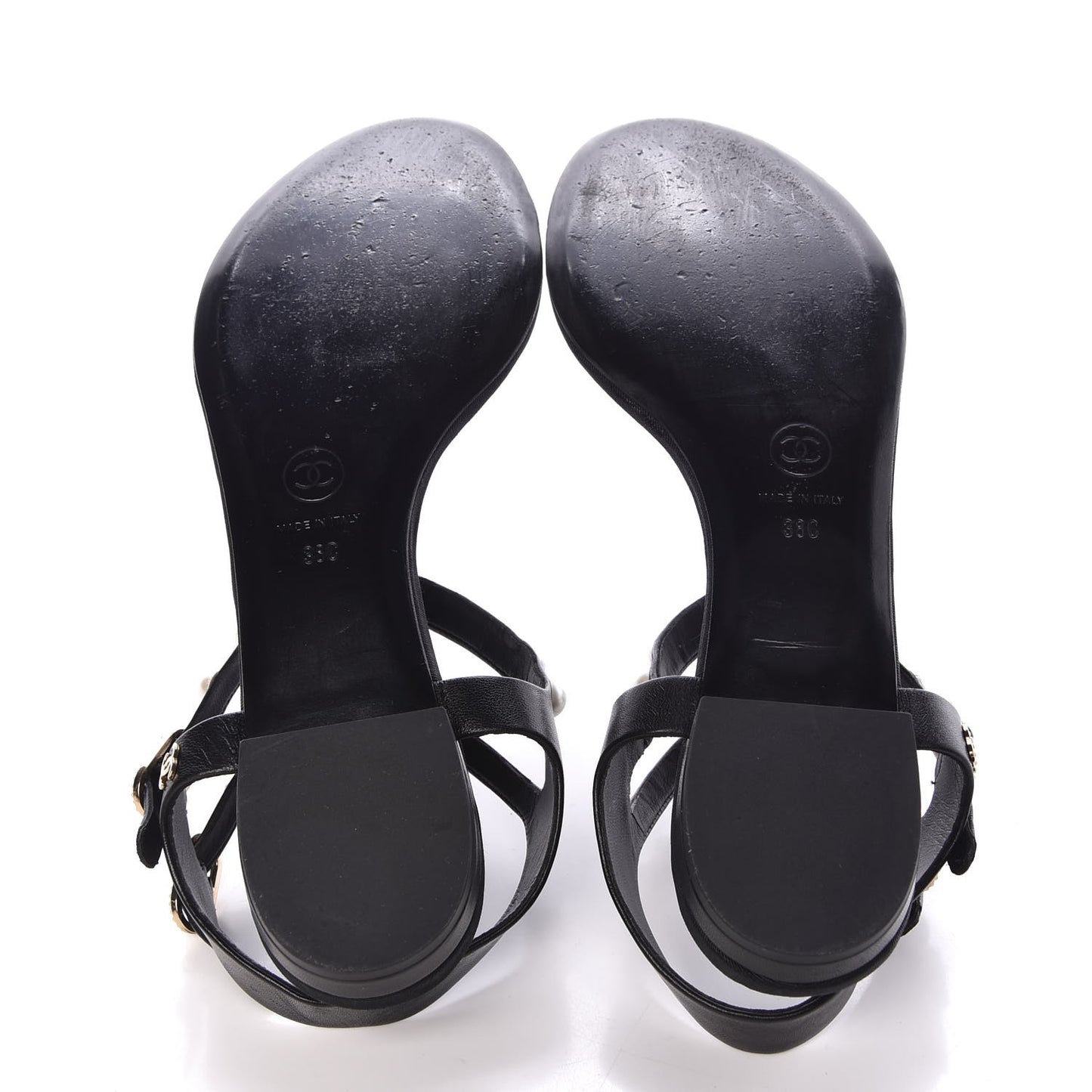 Lambskin Pearl Thong Sandals 38 Black