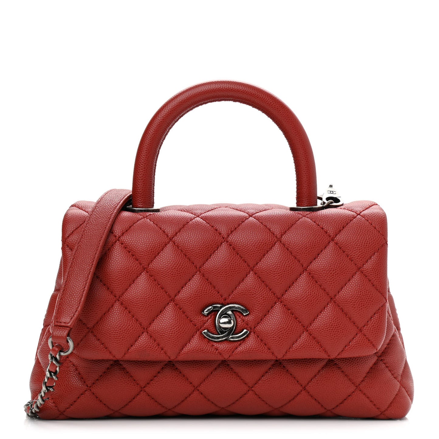 Caviar Quilted Mini Coco Handle Flap Dark Red