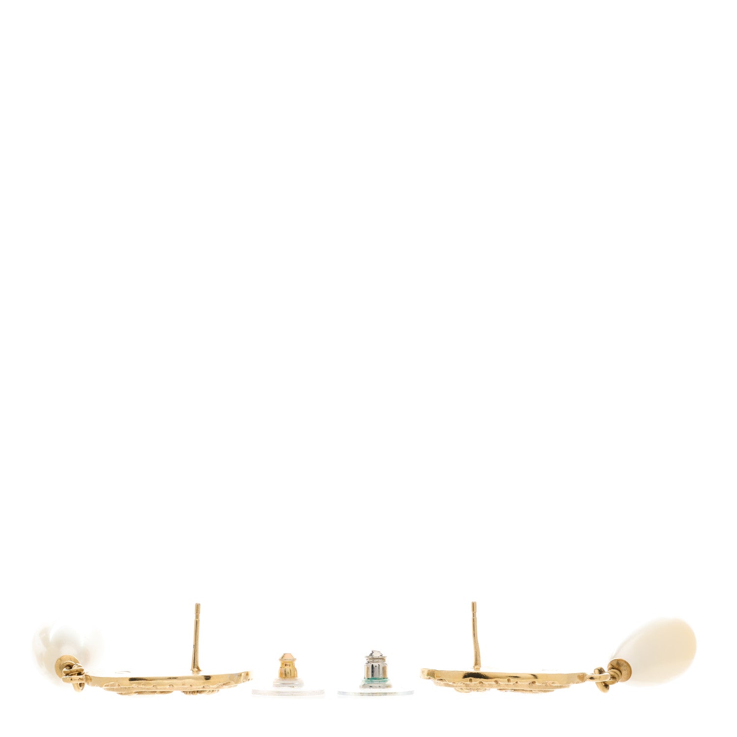 Chanel Crystal Pearl Crown CC Drop Earrings Gold 2 of 5