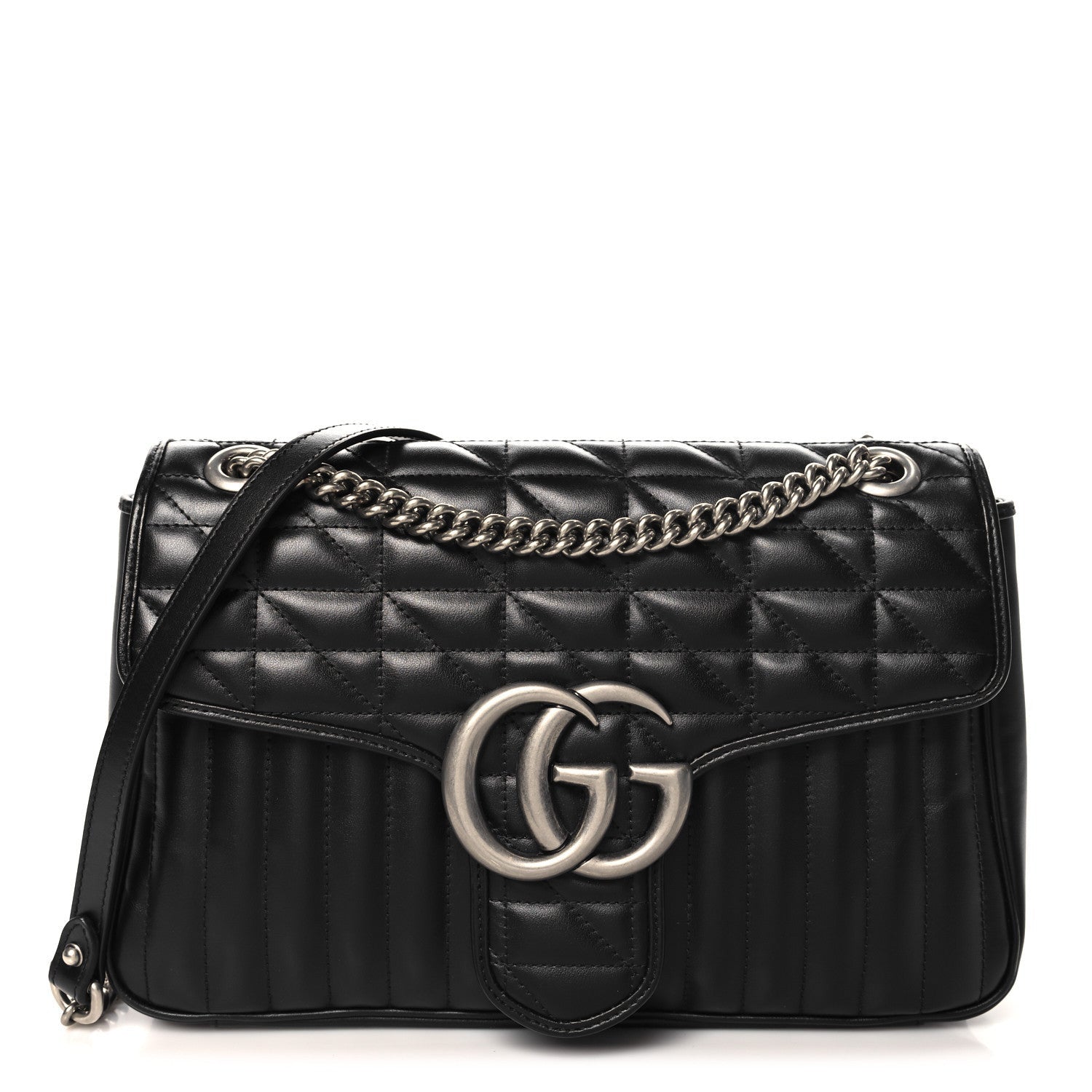 Gucci Calfskin Matelasse Aria Medium GG Marmont Shoulder Bag Black 1 of 7