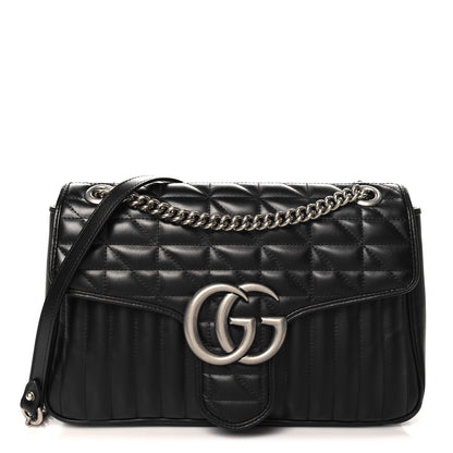 Gucci Calfskin Matelasse Aria Medium GG Marmont Shoulder Bag Black 1 of 7