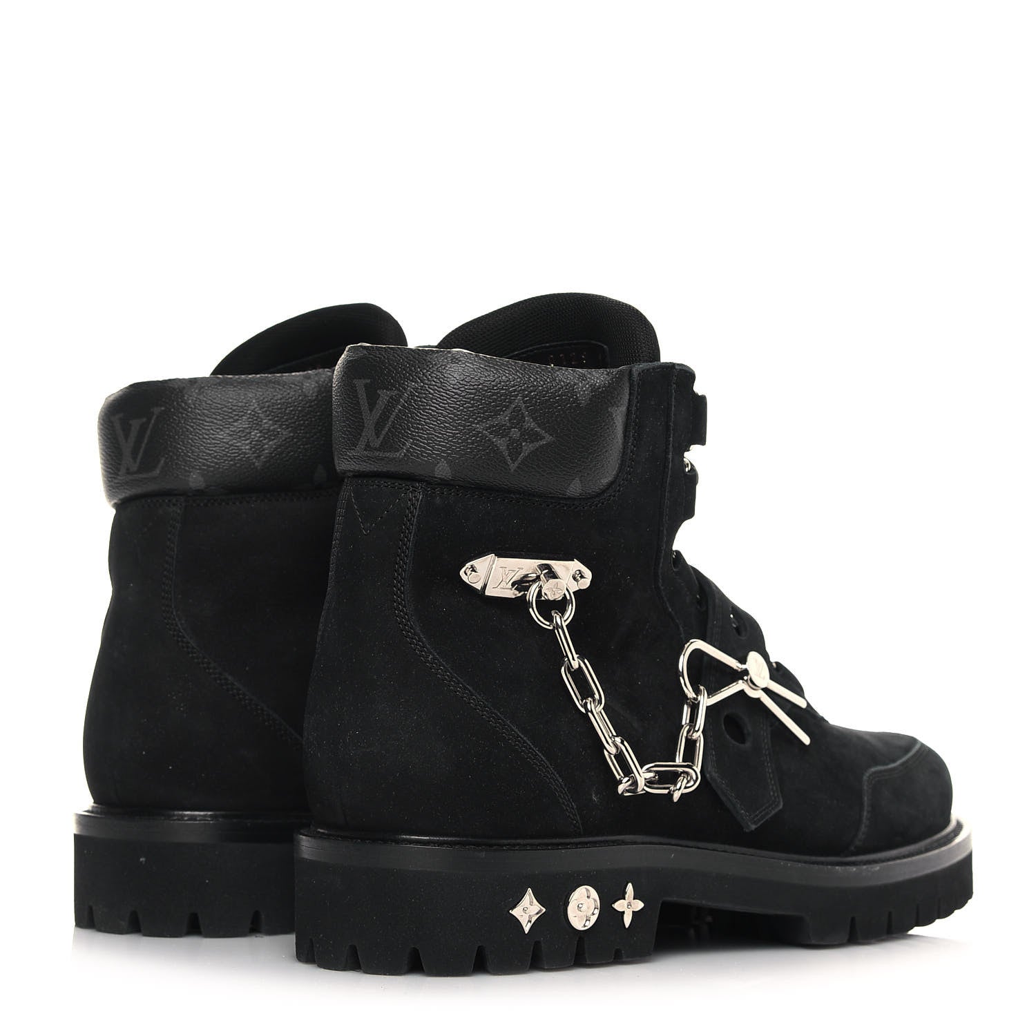 Louis Vuitton Suede Calfskin Monogram Eclipse Mens Creeper Ankle Boots 11 Black 4 of 7