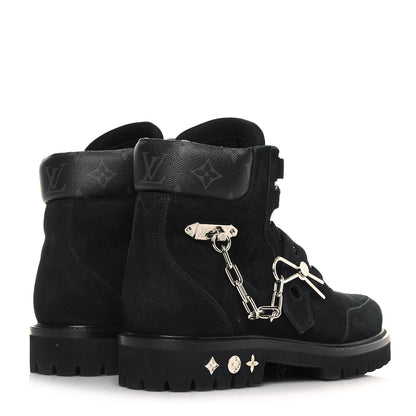 Louis Vuitton Suede Calfskin Monogram Eclipse Mens Creeper Ankle Boots 11 Black 4 of 7