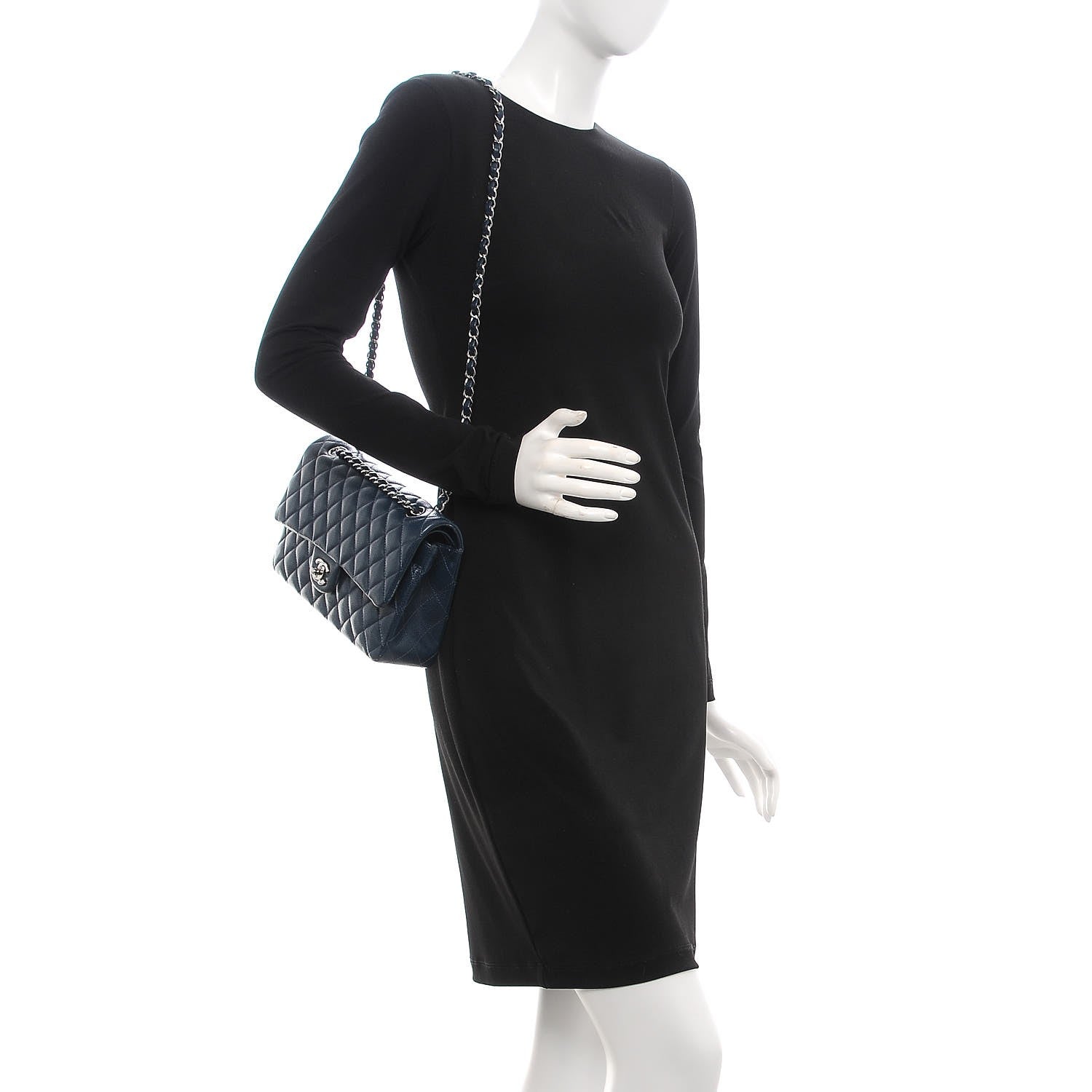 Chanel Caviar Quilted Medium Double Flap Navy 3 of 14