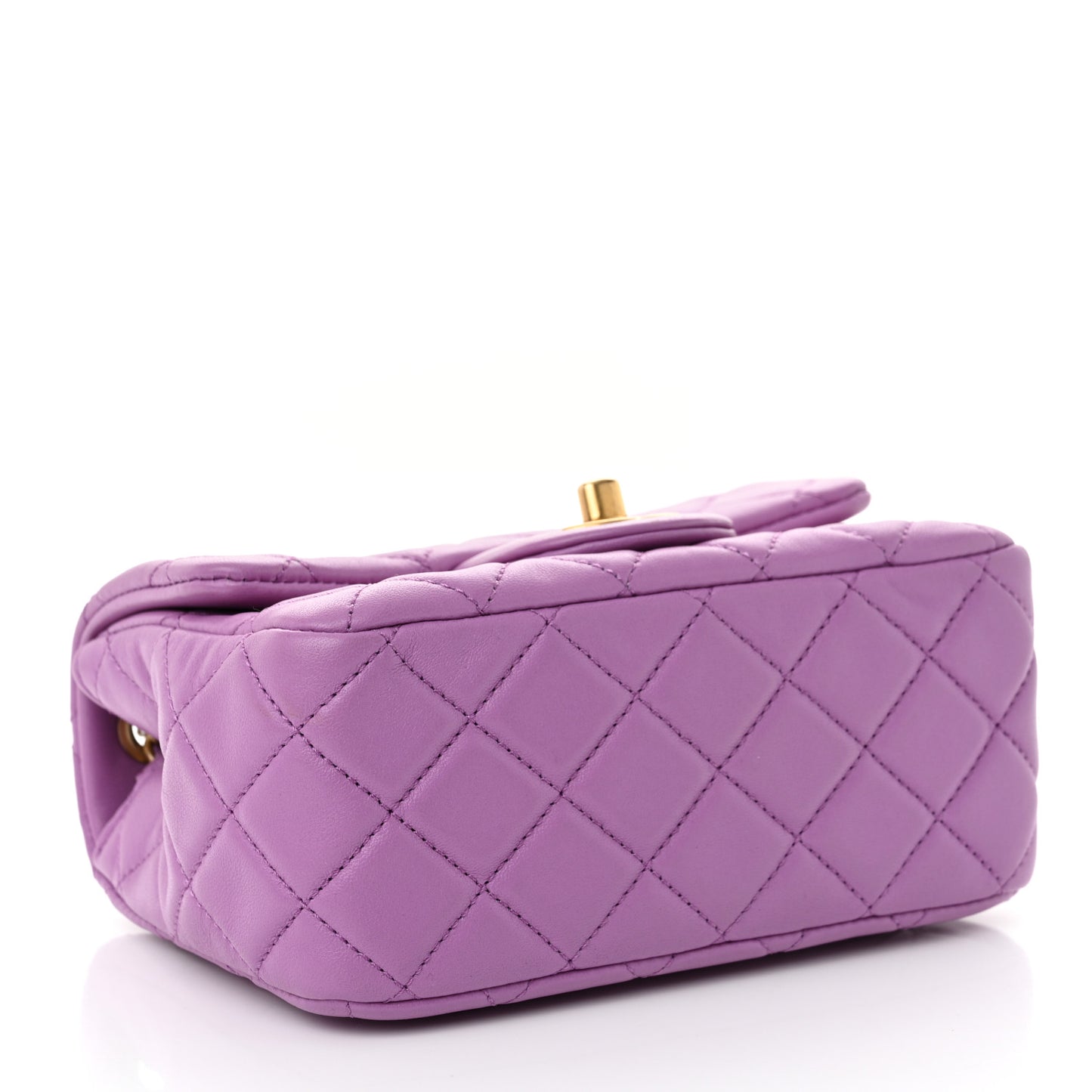 Lambskin Quilted Mini Pearl Crush Flap Purple