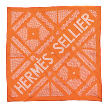 Hermes Silk Gavroche Sellier Pocket Square Scarf Orange White 1 of 5