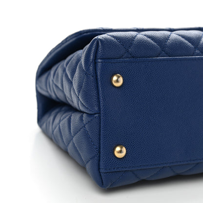 Chanel Caviar Elaphe Quilted Small Coco Handle Flap Dark Blue 10 of 11