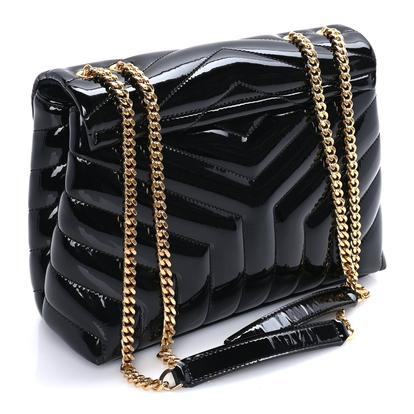 Patent Y Quilted Monogram Small Loulou Chain Satchel  Black